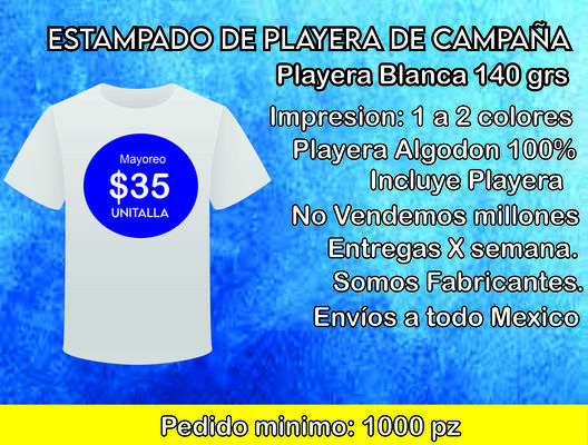 Estampado de playera por mayoreo Venta de Playera de Campaña en Puebla