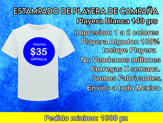 Estampado de playera por mayoreo Venta de Playera de Campaña en Puebla